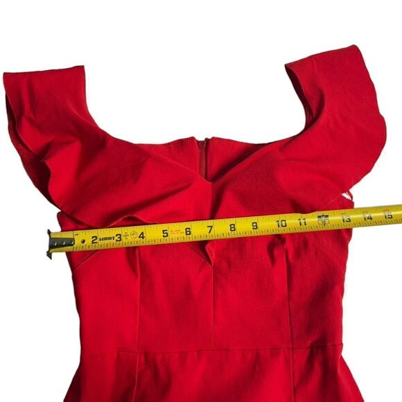 Vesper Red Knee Length Bodycon Dress Off Shoulder Fitted Sexy Red Party Cocktail - Picture 7 of 10